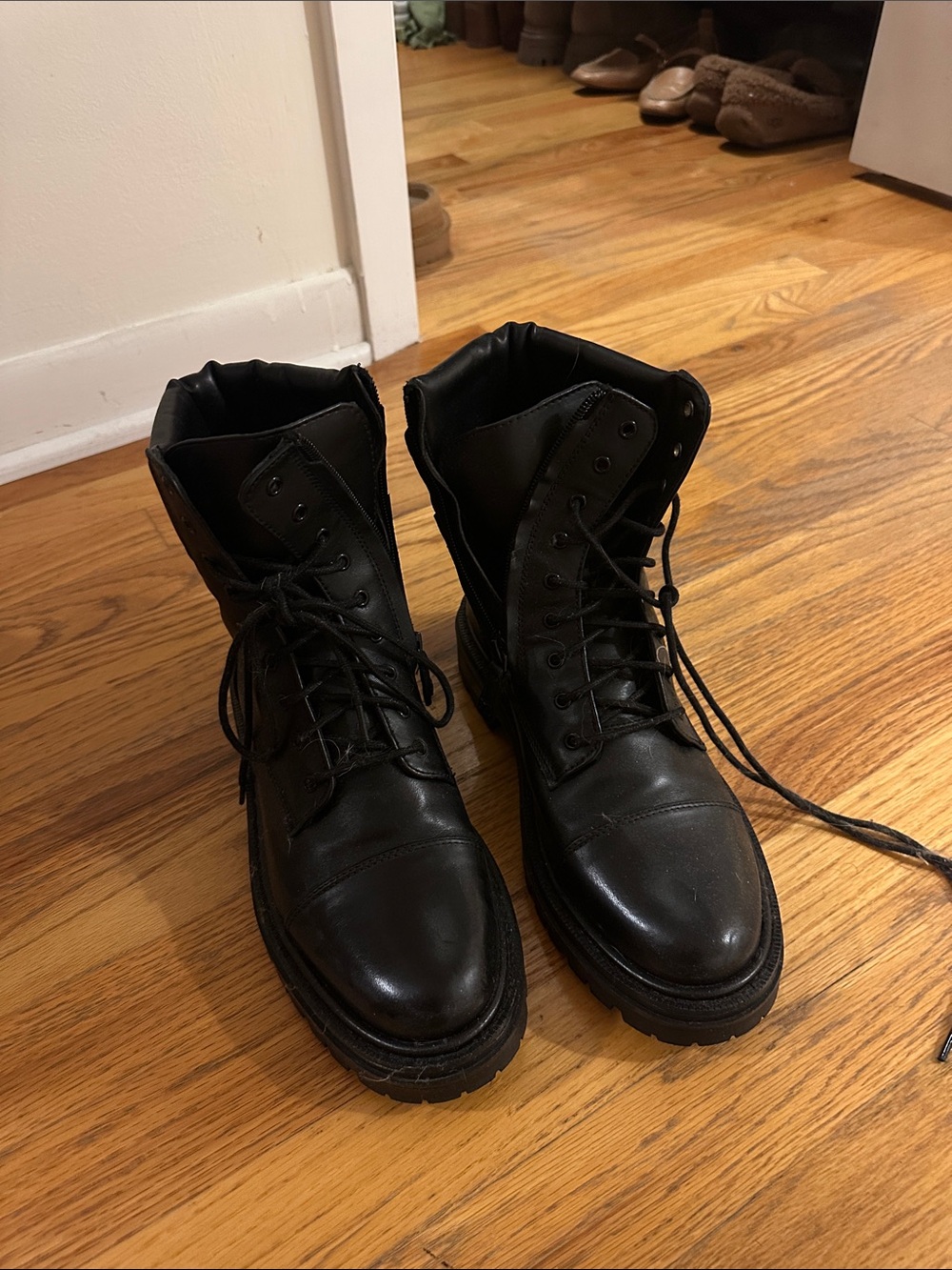 Sam Edelman Black Leather Lace-Up Combat Boots
